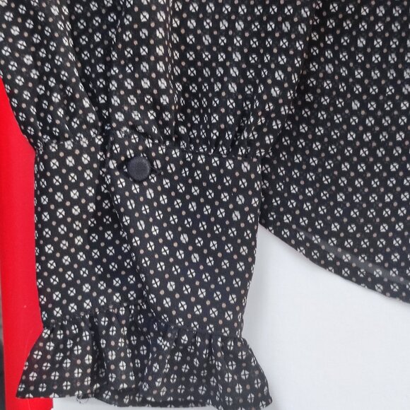 LOFT Ann Taylor lightweight blouse frill deep cut neck black women's size 6 - Picture 7 of 9